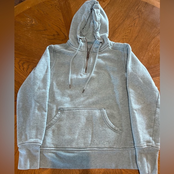 Womens Carhartt Quarter Zip Greenish Blue Color Hoodie Sweatshirt Size S 4-6 - Picture 1 of 7